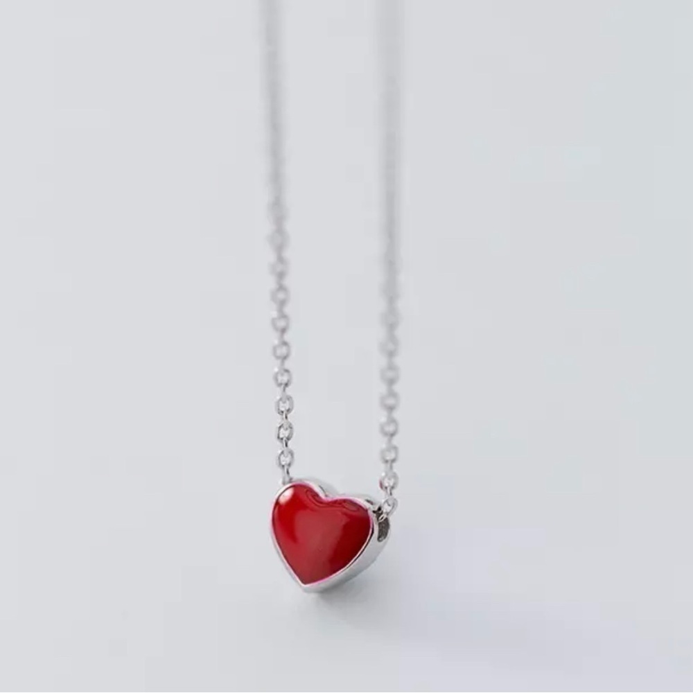 Dainty 925 Sterling Silver Red black Heart Necklace - Picture 2 of 7